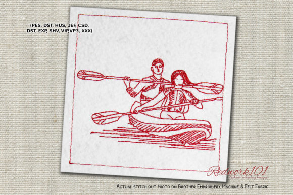 Couple Boating Redwork: A Designer's Review for Business Merch